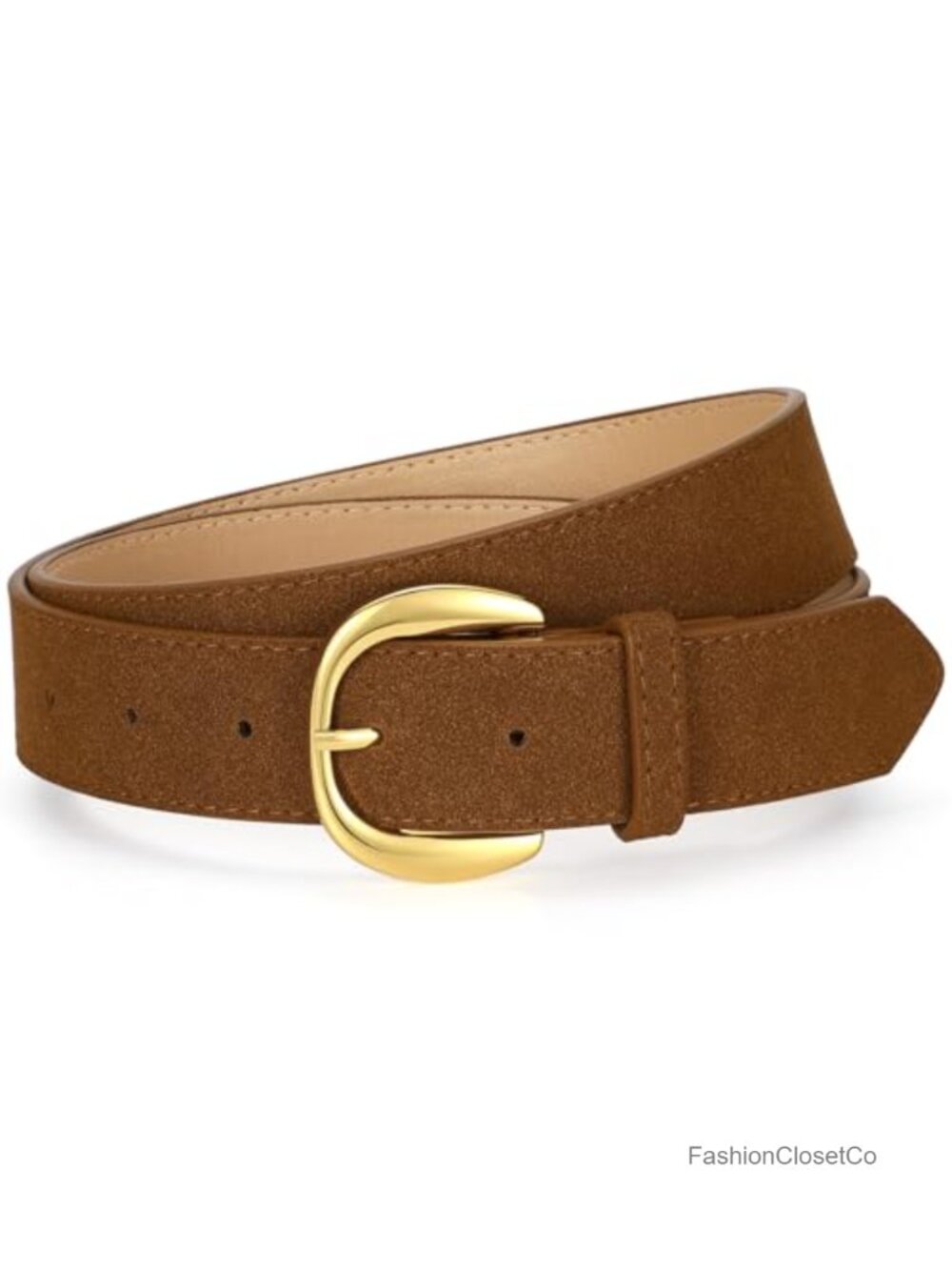 Faux Suede Leather Belt with Retro Gold Buckle for Women Jeans Dresses